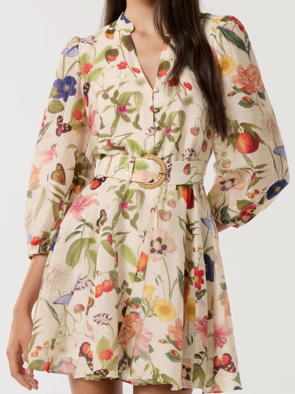 $179 Nordstrom Botanical Wesley Print Belted Long Sleeve Minidress by Ever New